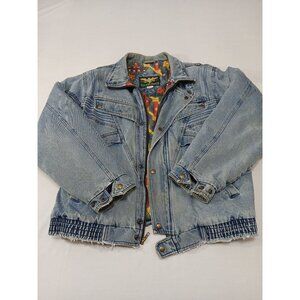 Vintage Eagles Ridge Denim Jacket With Quilted Geometric Lining Medium Wash